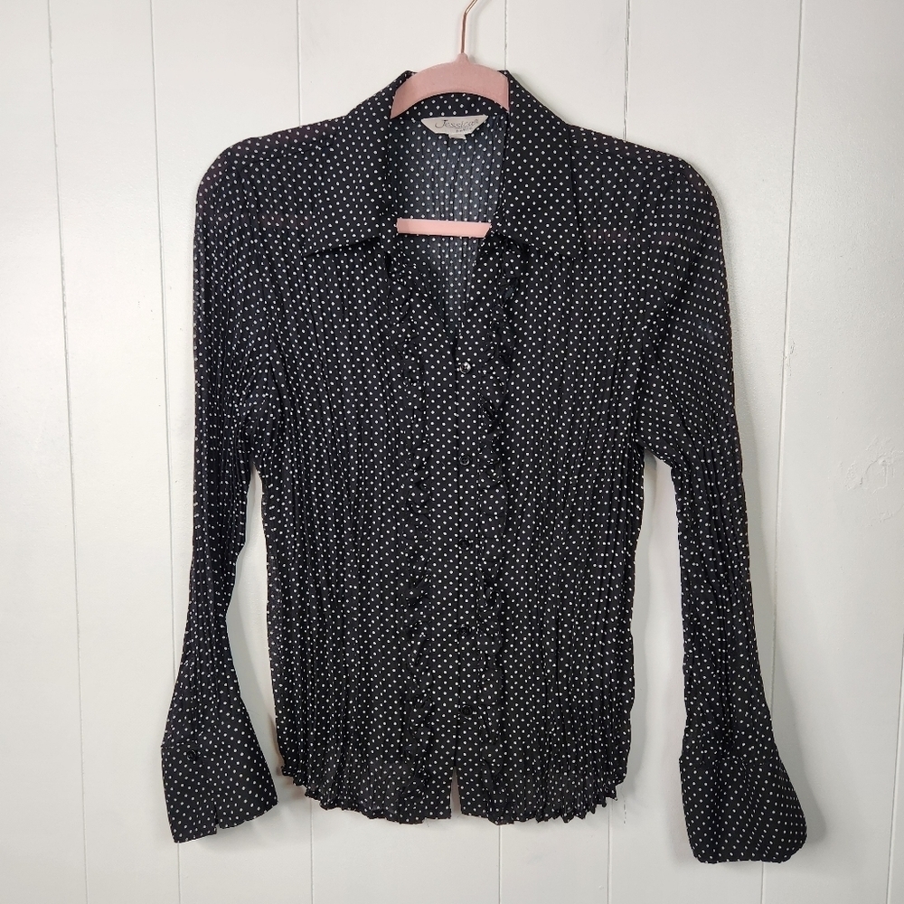 Vintage 90s Black Polka Dot Sheer Blouse Rockabilly Pin-up 1990s Whimsygoth